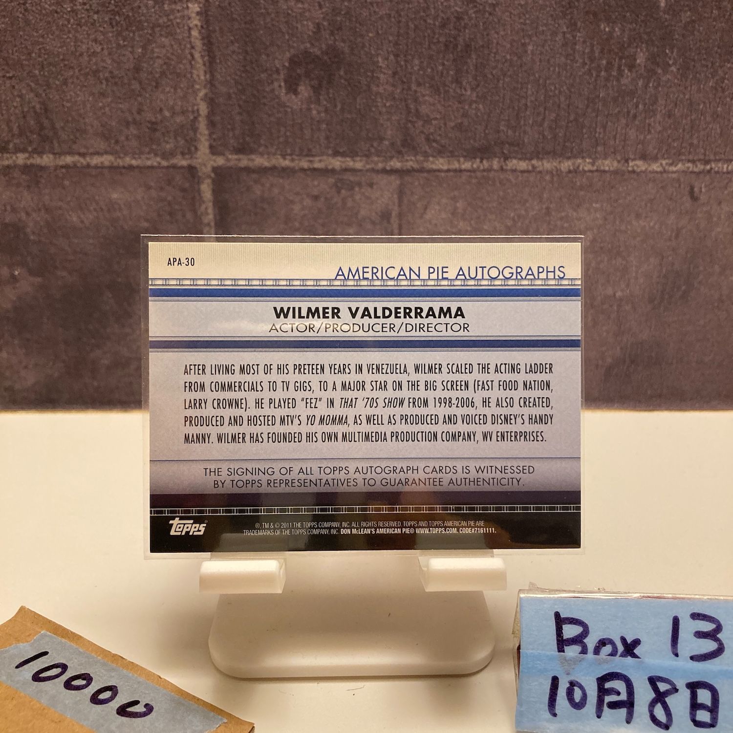 2011 Topps American Pie Wilmer Valderrama 直筆サインカード Actor Producer Director カード