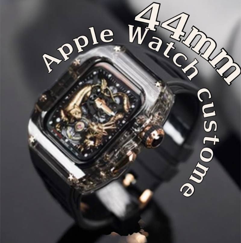 ブラックローズ AppleWatchカバーケース 脱着 簡単 保護 カスタム ベルト ラバー バンド ４４ｍｍ アップルウォッチ対応