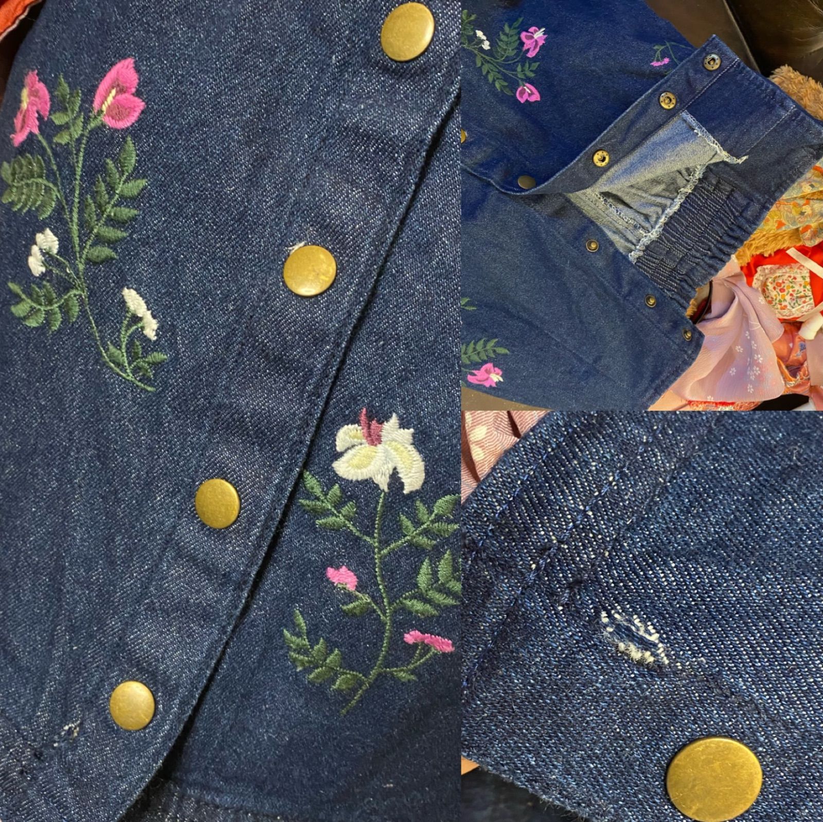 着物 デニム リメイク セットアップ ツーピース 2部式 コラージュ  
