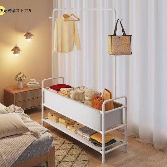 ハンガーラック フック付き 衣類収納 洋服掛け 高耐荷重 大容量 頑丈 2段 シンプル ナチュラル 多機能 パイプハンガー