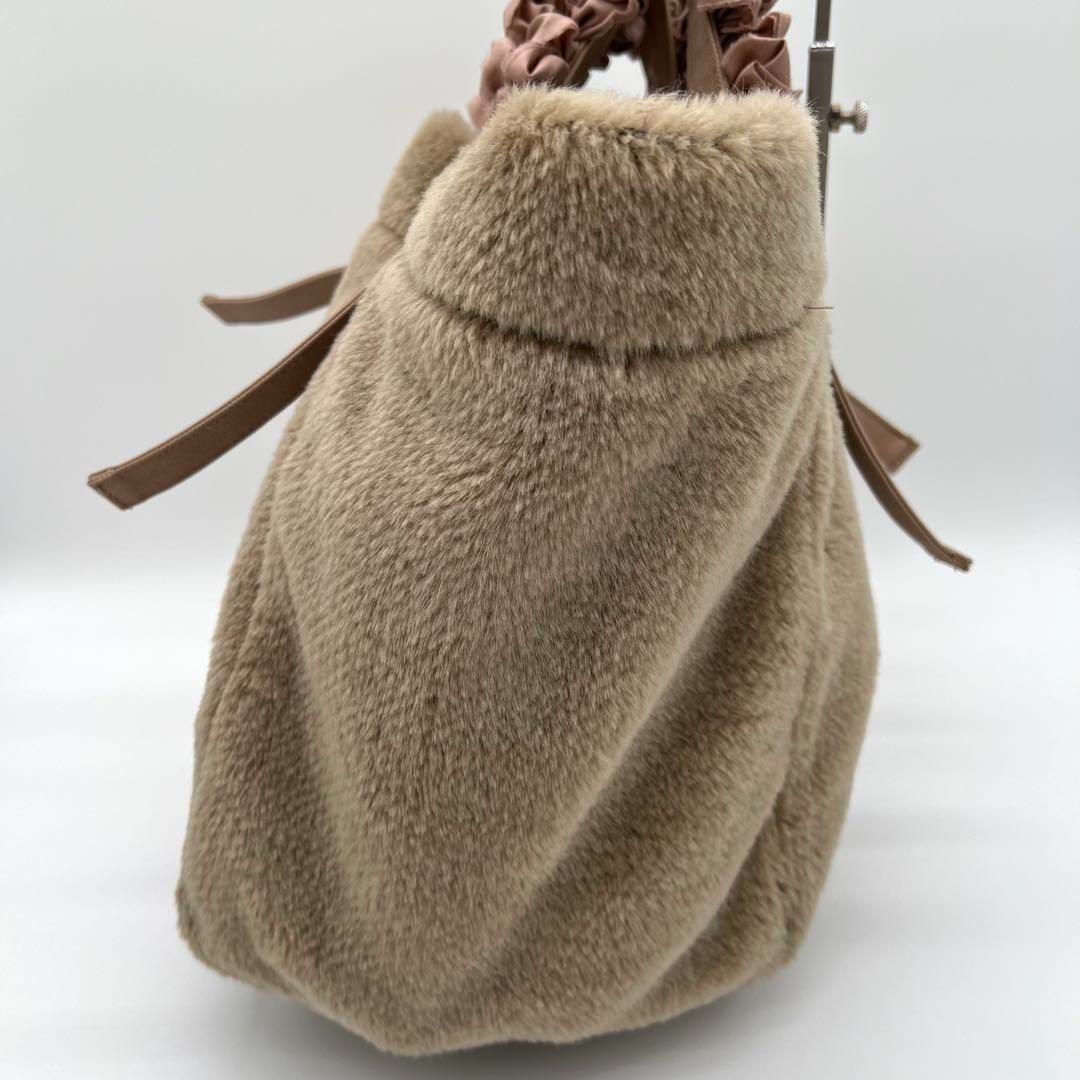 【美品】LUDLOW ハンドバッグ トートバッグ エコファーバッグ ベージュ 美品】LUDLOW ハンドバッグ トートバッグ エコファーバッグ ベージュ