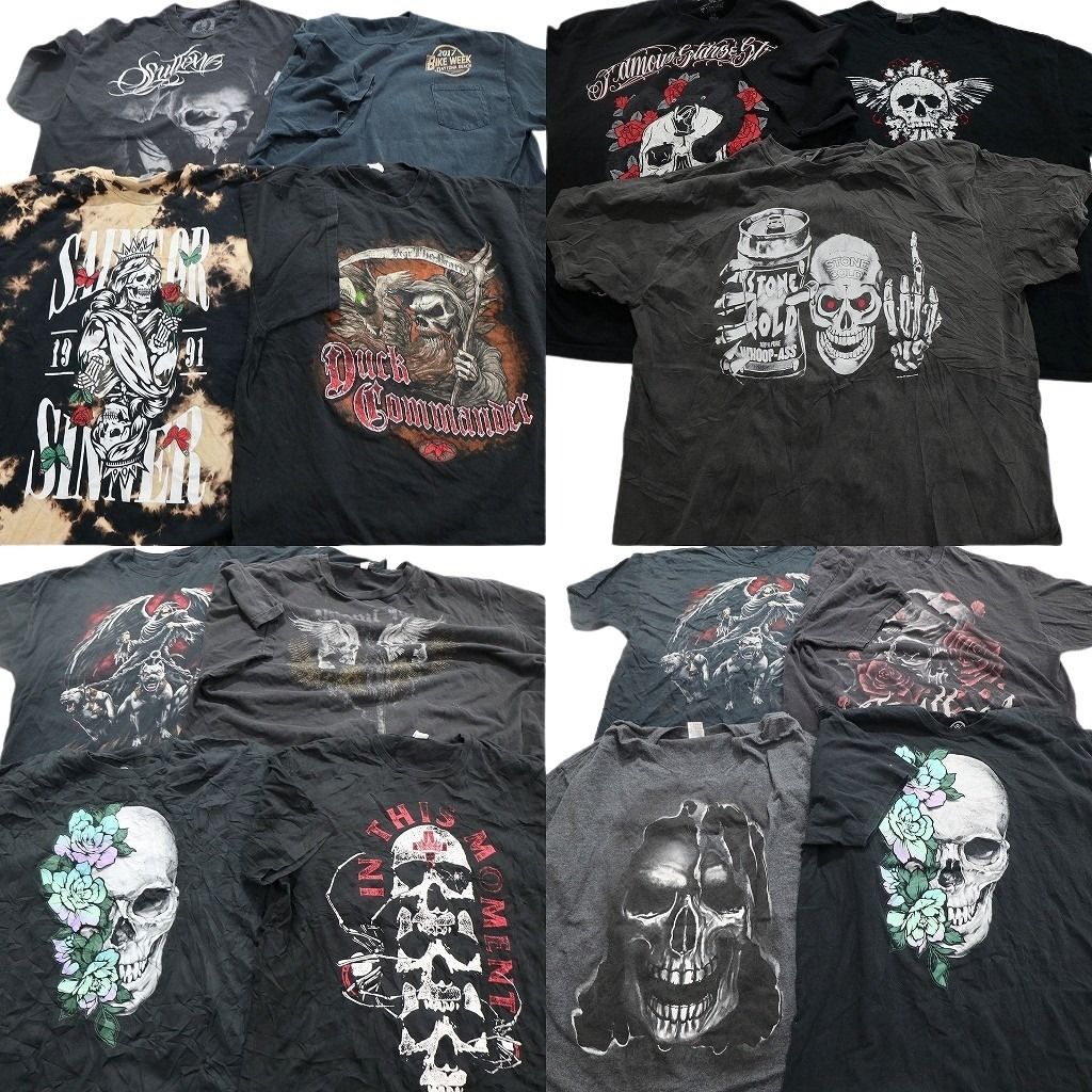 古着卸 スカル 髑髏 半袖Tシャツ 15枚セット メンズ 2XL |3XL |5XL タイダイ柄 大判プリント ポケＴ 古着 NA9001