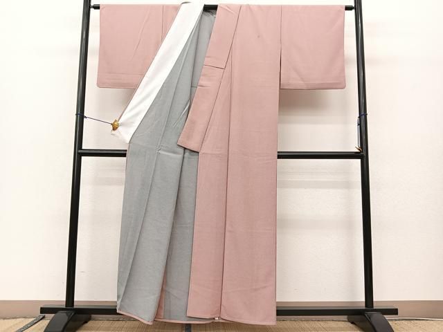 平和屋着物▽江戸小紋 単衣 万筋 白×赤紅色 正絹 逸品