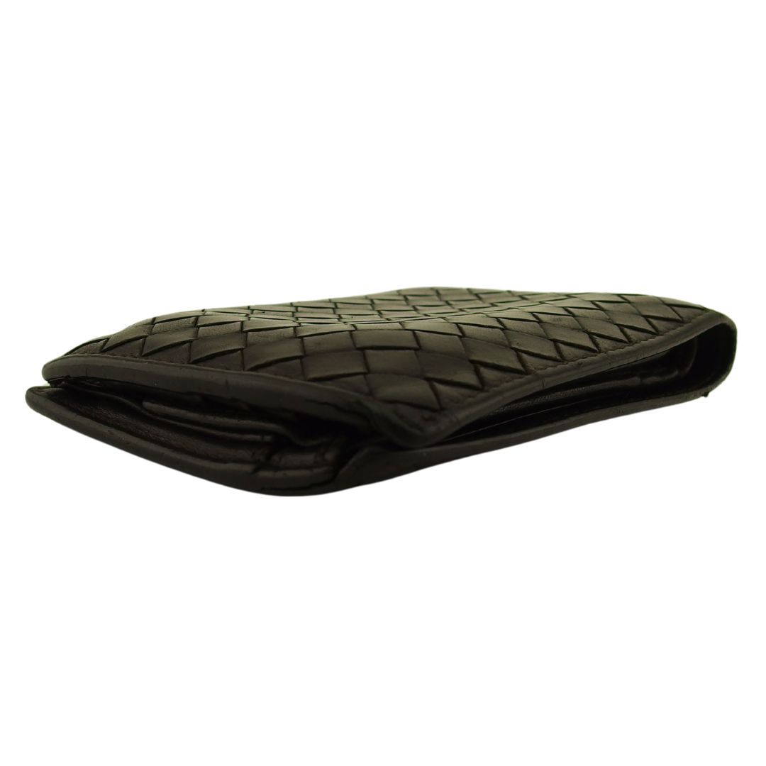 Bottega Veneta ダークブラウン 二つ折り財布 ブラック/マダーブラウンイントレチャート 二つ折りウォレット