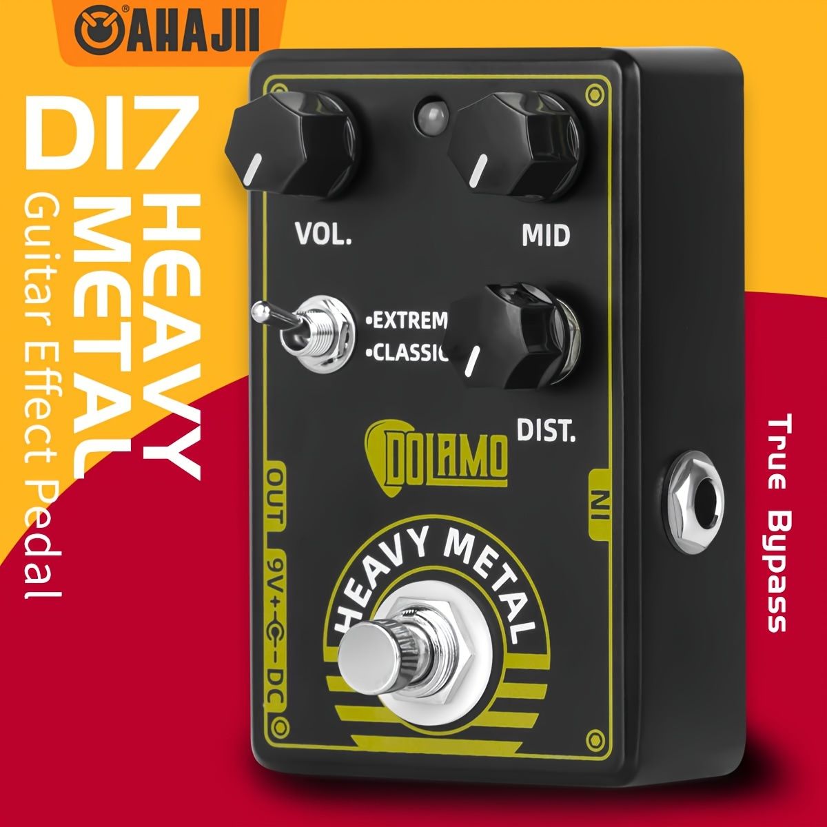 Dolamo D17 エフェクトペダル ハイゲイン歪曲ギターペダル ブラック ヘビーメタル マルチエフェクト トゥルーバイパス D17 3つのコントロール 2方向セレクタスイッチ アルミニウム合金