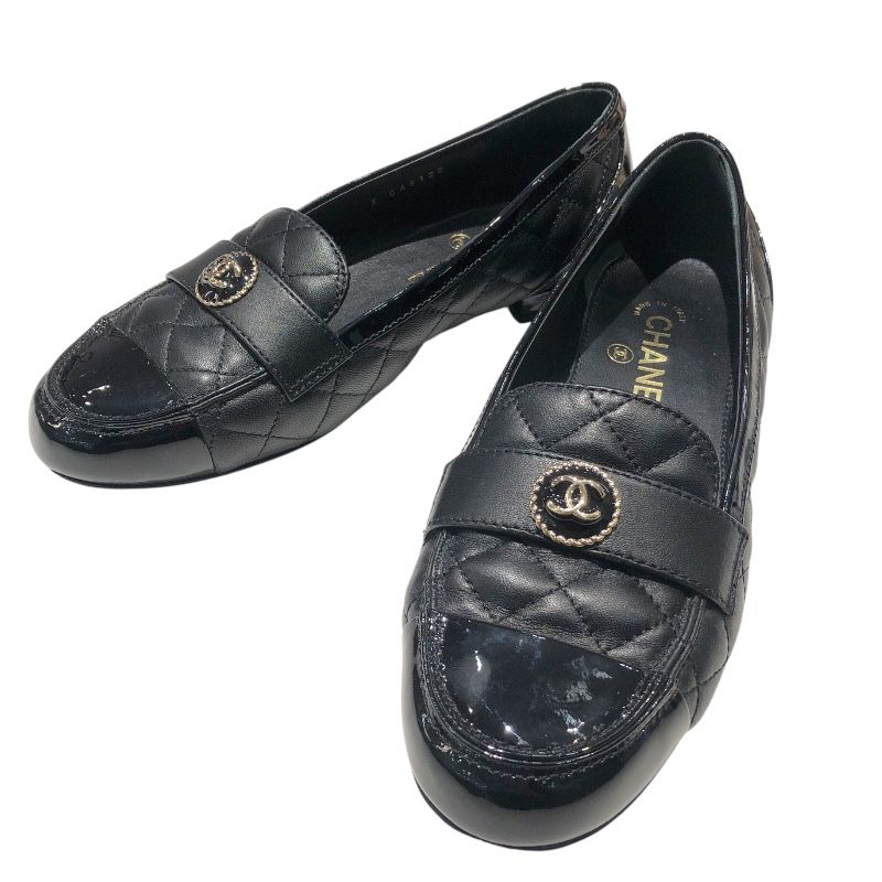 シャネル CHANEL CCマークマトラッセキルティングパンプス G45122 ブラック レザー パテント レディース パンプス