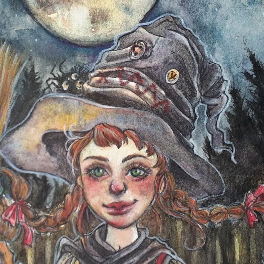 手描きイラスト 水彩画 原画 緑色瞳の女の子 （手描きイラスト 水彩  