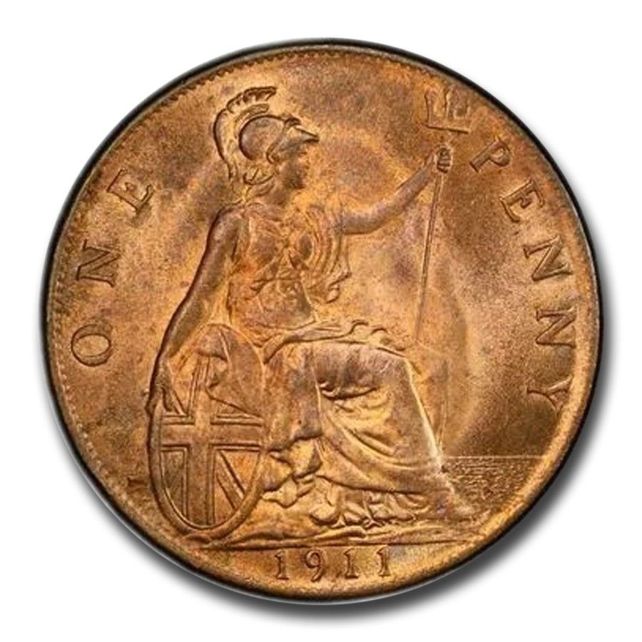 1911 Great Britain Penny George V MS-65 PCGS Red|Brown