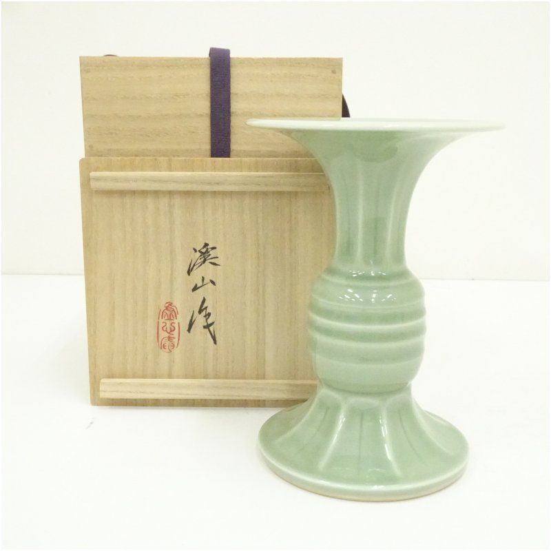 送料無料，大得価 加藤渓山造 天龍寺青磁尊花入（共箱）