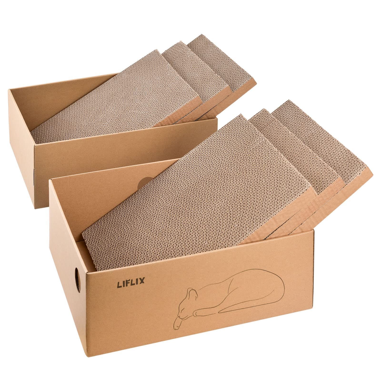 【在庫処分】掃除楽 経済的 猫ベッド兼用 43.5×33.5×15.5cm つめとぎ6枚入り 猫 猫 箱型 段ボール 爪研ぎ LIFLIX
