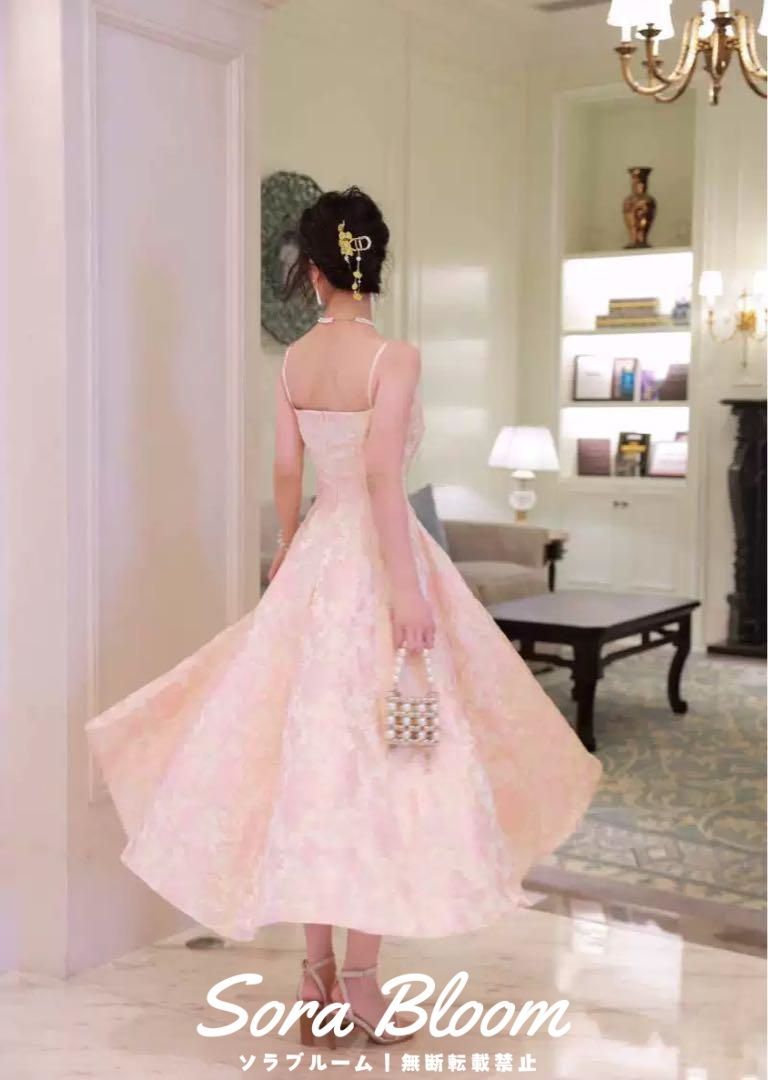 新品未使用パステルピンク花柄ロングドレス 結婚式 パーティー