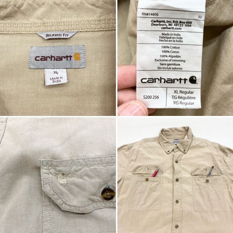 US古着 カーハート carhartt ワーク シャツ シャンブレー ボタンダウン 半袖 ワンポイント ロゴ 刺繍 RELAXED FIT メンズ XL  ビッグサイズ カーキ S200 256 - メルカリ