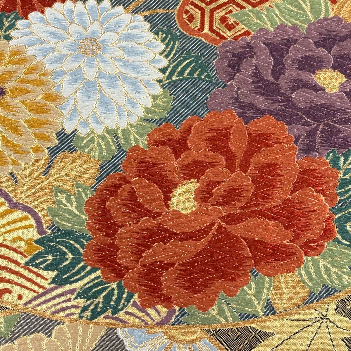 袋帯 美品 秀品 松竹梅 草花 箔 金糸 金色 六通 正絹 【中古
