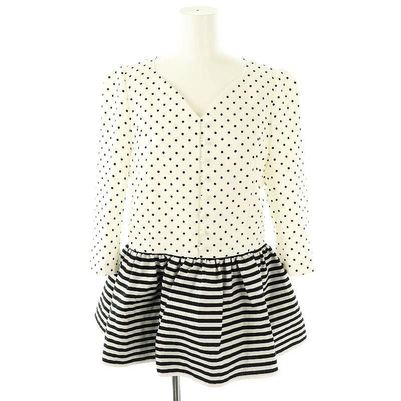 美品✨ボーダーズアットバルコニー ドット柄 ボーダーペプラムブラウス フレア ボーダーズアットバルコニー BORDERS at BALCONY ドット柄