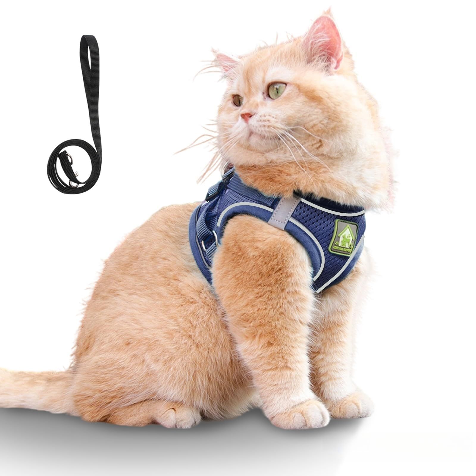 猫 ハーネス 抜けない XINIDEA 猫用ハーネス 逃げ防止 超軽量 通気性素材 着脱簡単 サイズ調節可 反射材使用 小型大型猫対応 散歩 通院 災害時避難用 ネイビーブルー M
