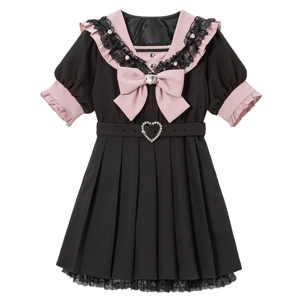 夢展望公式 [新品未使用] セーラービジューレースフリルワンピ