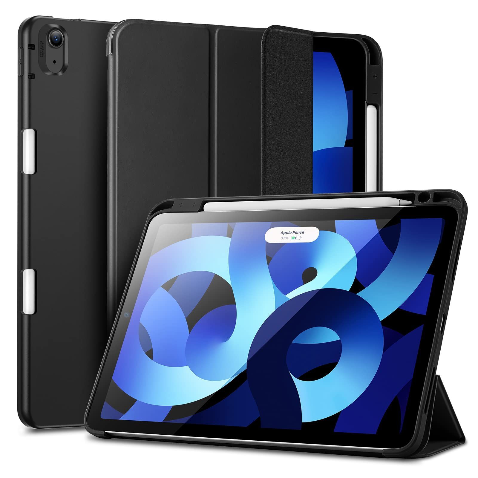 ESR iPad Air 第5世代 ケース 2022 ペンシル収納 iPad Air 第4世代 ケース 2020 10.9インチ Apple Pencil 収納可能 Apple Pencil 2 ワイヤレス充電対応 三つ折スタンド オートスリープ