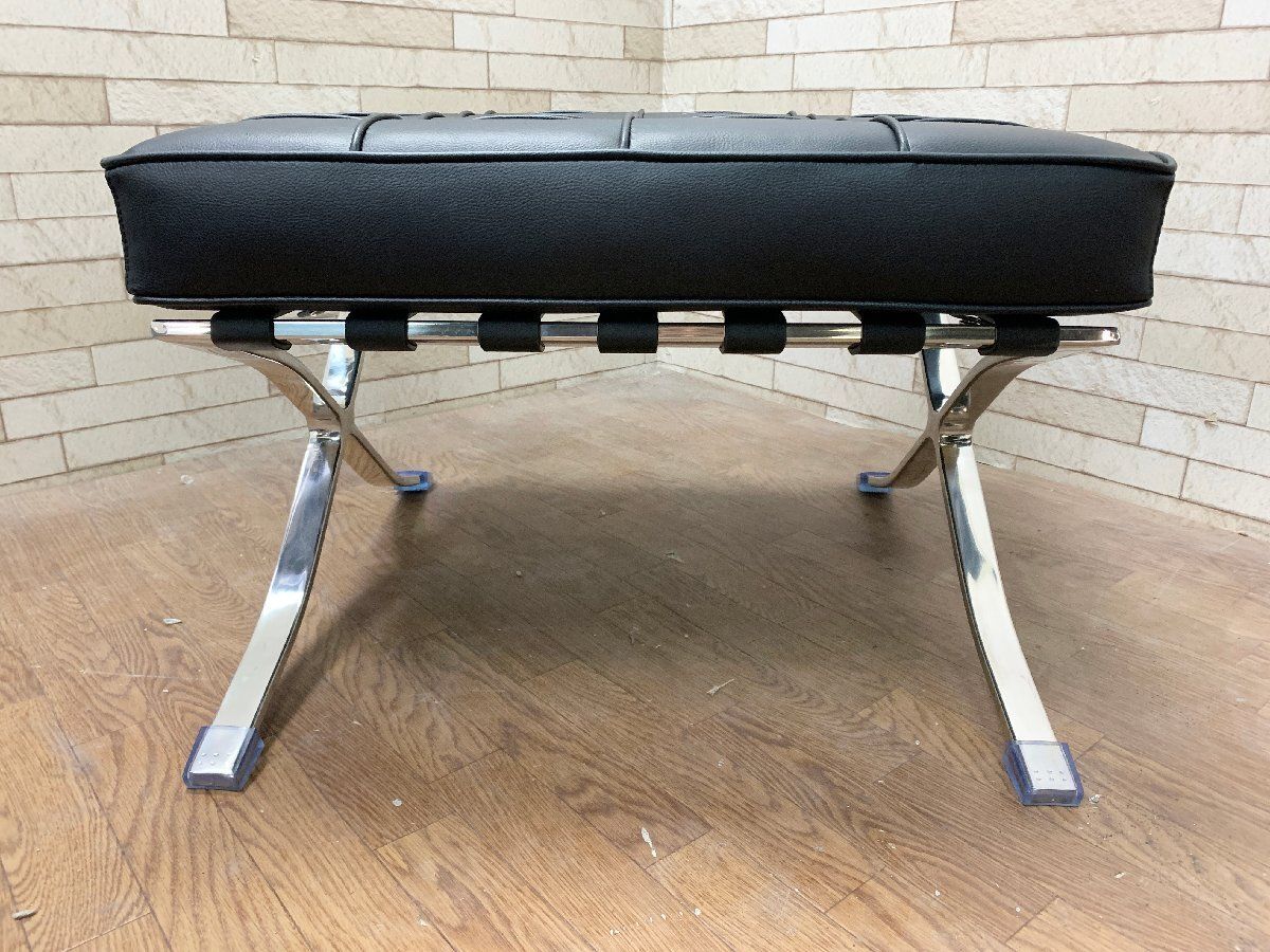 ◆ IDC大塚取扱 バルセロナチェア リプロダクト オットマン スツール 革 ブラック ミースファンデルローエ 畑1097