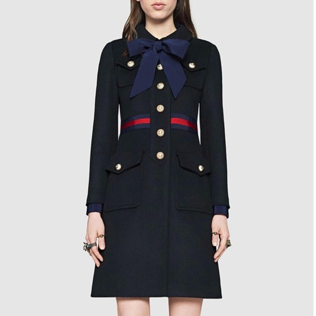 GUCCI グッチ　シェリーライン ウールコート 中古・古着通販】GUCCI (グッチ) シェリーラインウールコート ブラック