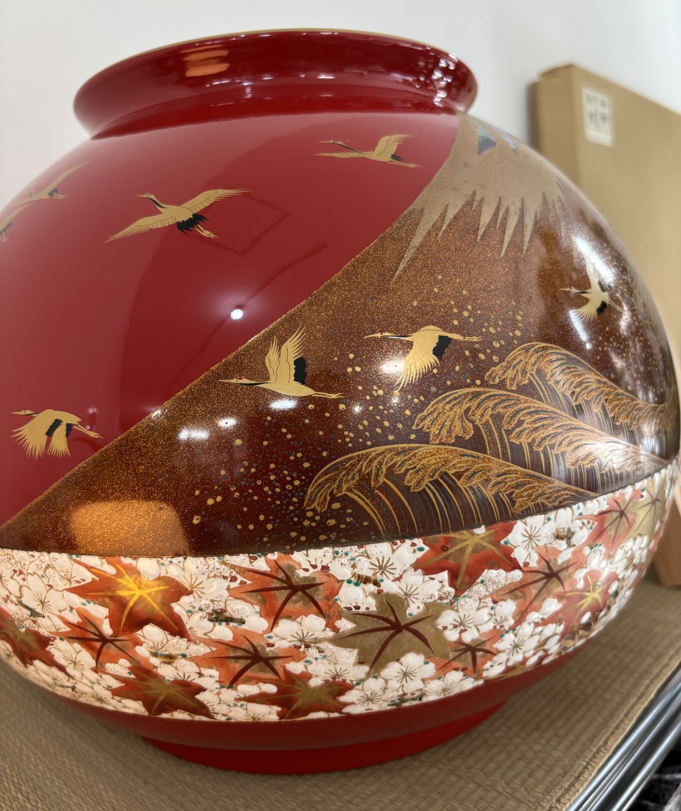 エクセルヒューマン斎藤雲楽3代目 四神壺&香炉 美品 雲楽窯 3代目斎藤雲楽作 雲錦 漆 螺鈿 金彩「飾り壺」富士山 鶴