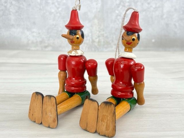 レトロ ビンテージ 木製 人形 ピノキオ 3点セット イタリア製 玩具