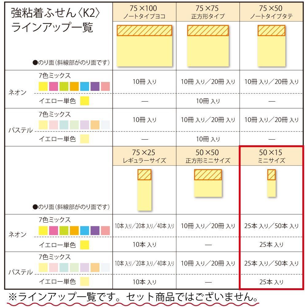 ☆送料無料☆】コクヨ 付箋 強粘着 K2 50mm×15mm ネオンカラー 90枚×25