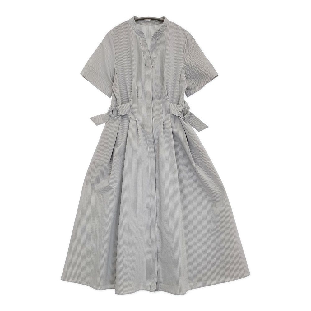 ANAYI サッカーストレッチサイドベルトワンピース 定52800円 36 ストライプ スキッパー 25SS グレー ホワイト レディース アナイ 5-1001S♪