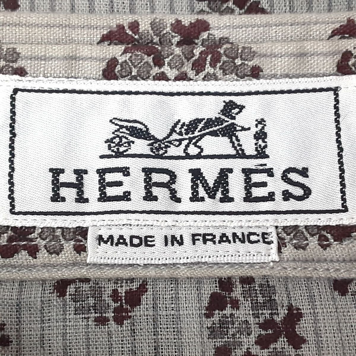 HERMES(エルメス) 長袖シャツ サイズ40 S メンズ美品 - グレー×ボルドー×ダークグレー 麻/ストライプ/ペイズリー柄 - メルカリ