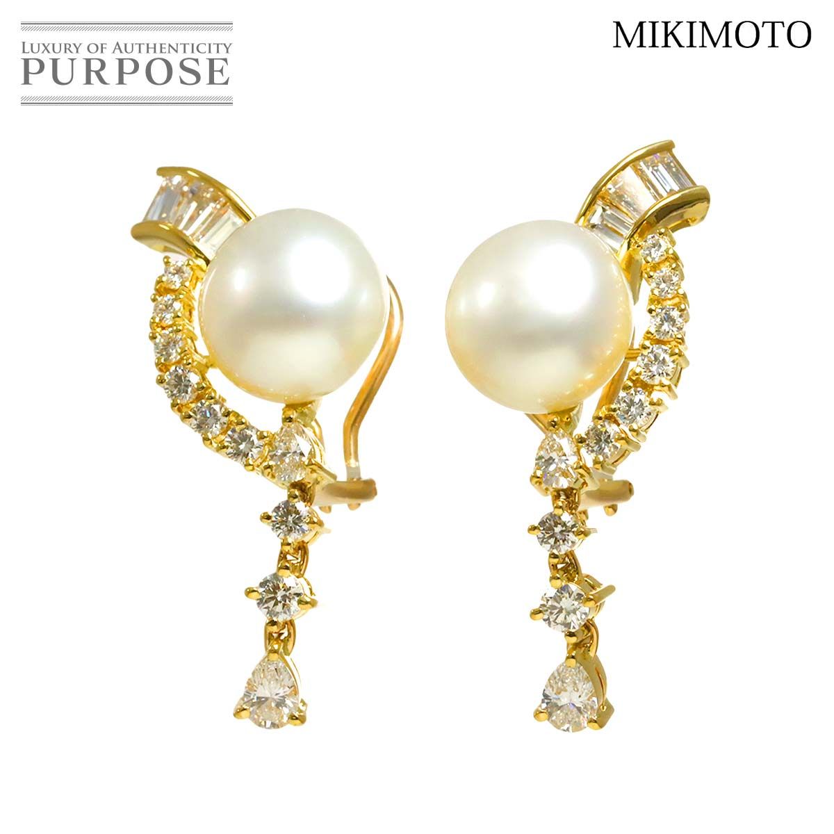 ミキモト MIKIMOTO 白蝶真珠 11.7-11.5mm ダイヤ 1.16ct|1.15c イヤリング K18 YG 750 パール Earrings Clip on 90295884