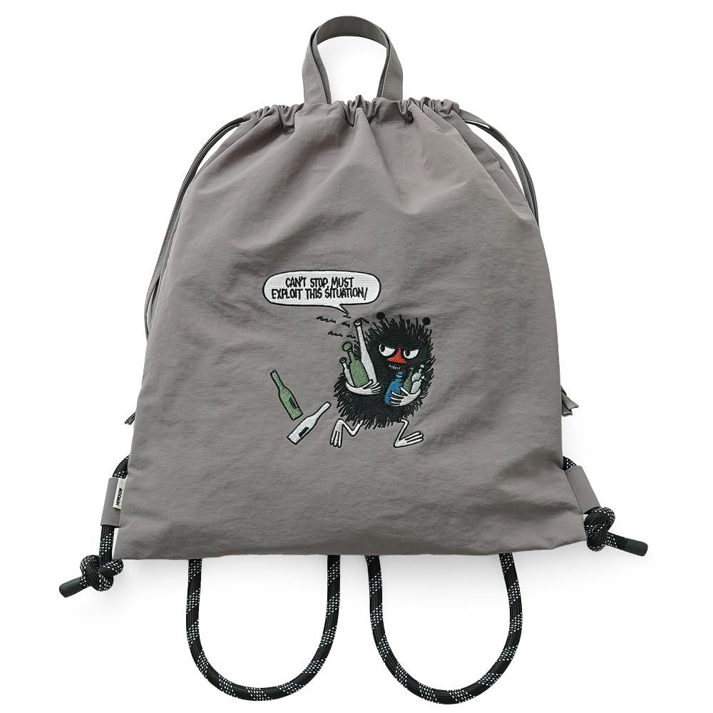 【驚きの破格値，爆買い】 [ムーミン] リュック ナップザック 巾着ナップザック トートバッグ 2way 刺繍ナップザック レディース rmpk-04 Nグレー（スティンキー） 約W34×H38×D0cm [Nグレー（スティンキー）] その他