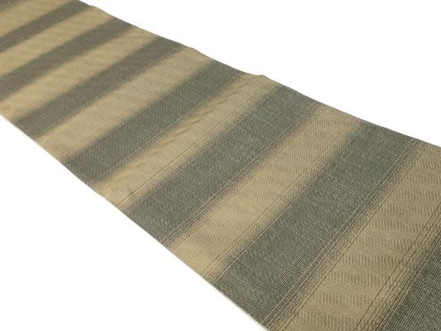 平和屋着物○両面 六通柄袋帯 モール織 よろけ縞花文 金糸 やまと誂製  