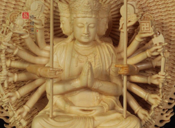 修縁堂】一刀彫 千手観音仏像 精密彫刻 木彫仏教 彩金 彩繪 修縁堂