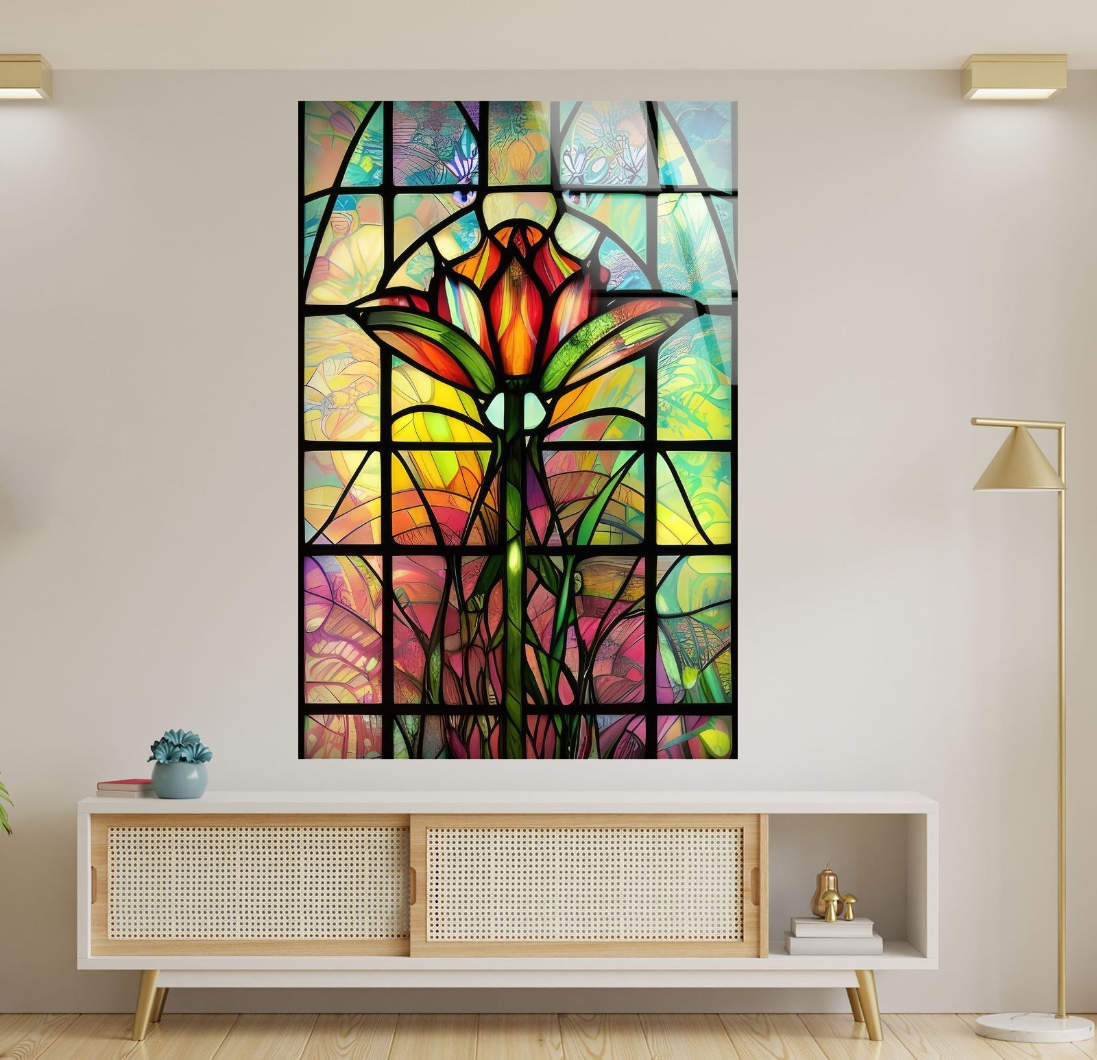 アンティーク　ガラス絵　壁飾り ガラスウォールアート ガラスアート素材：4mmの強化ガラス、ガラスの壁