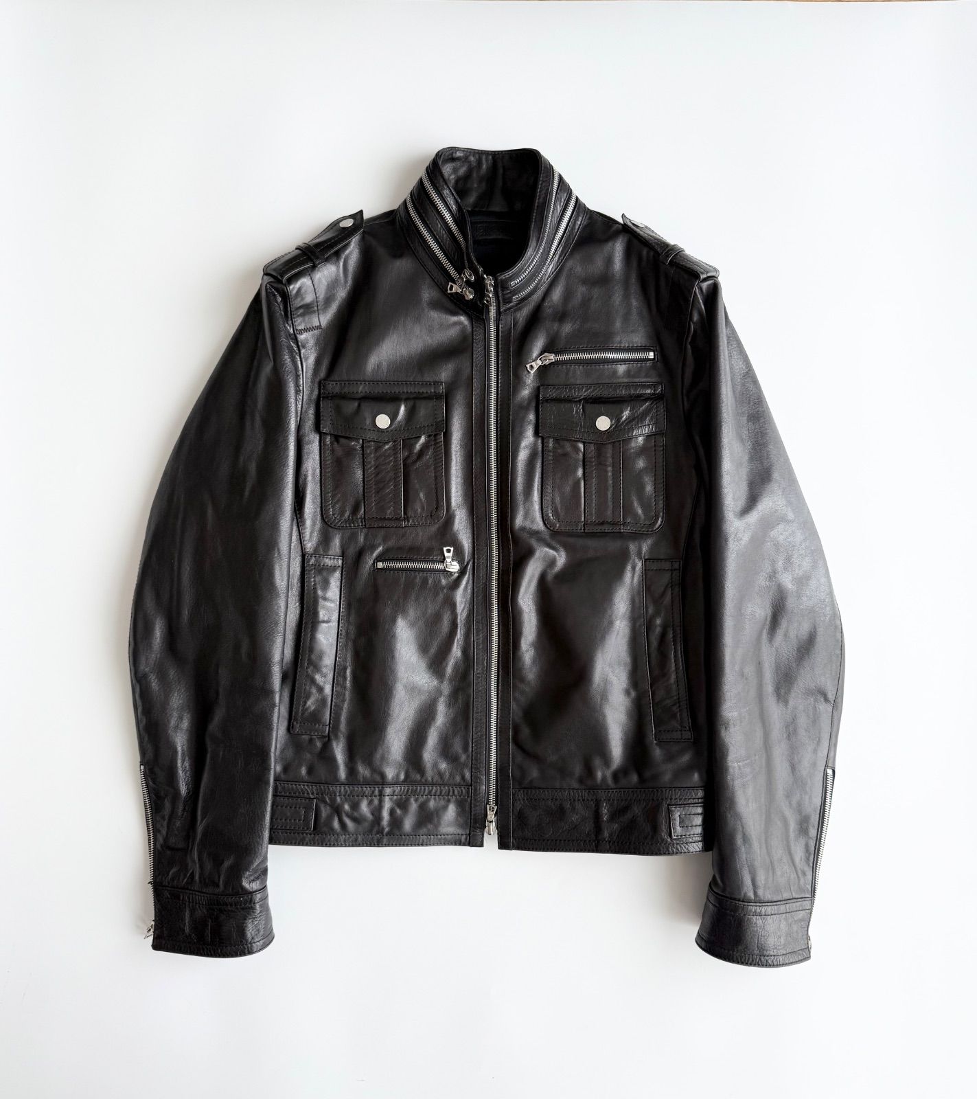 FW2008 Neil Barrett leather jacket ニールバレット 2008年 archive アーカイブ レザージャケット ランウェイ ジップ ジップライダース ジャケット 00s