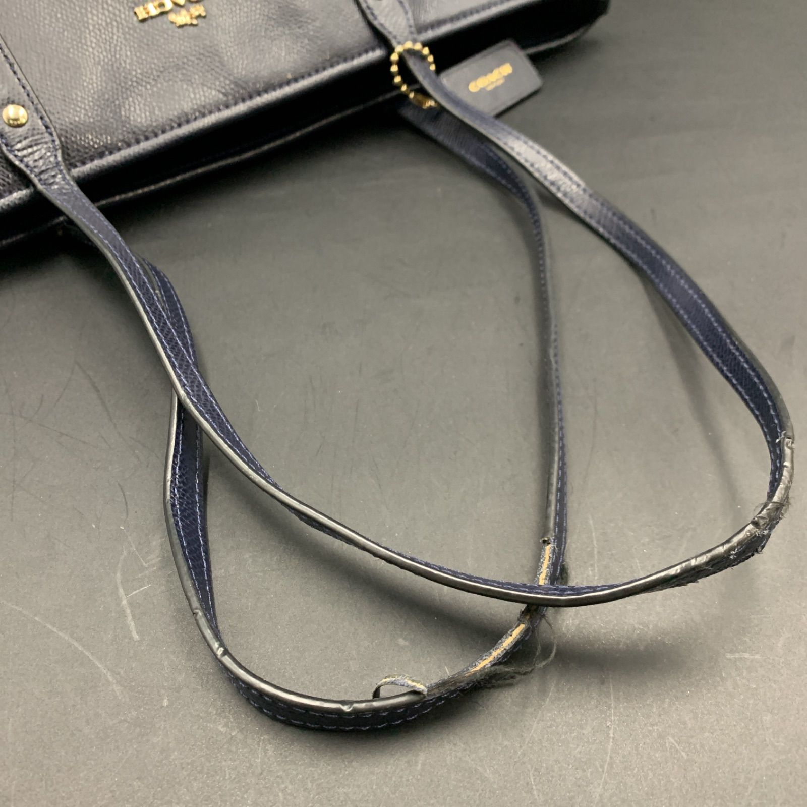 85 COACH コーチ レザー トートバッグ 36875 ネイビー レディース