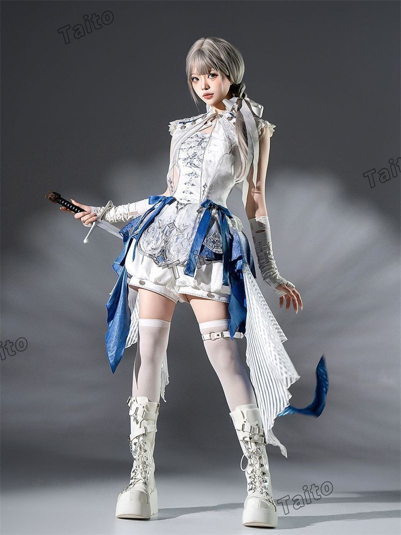 オリジナル ブルードラゴンボーン ロリータ 騎士風 プリンス ショルダーケープ サスペンダースカート ショートパンツ セット 夏用 レディー
