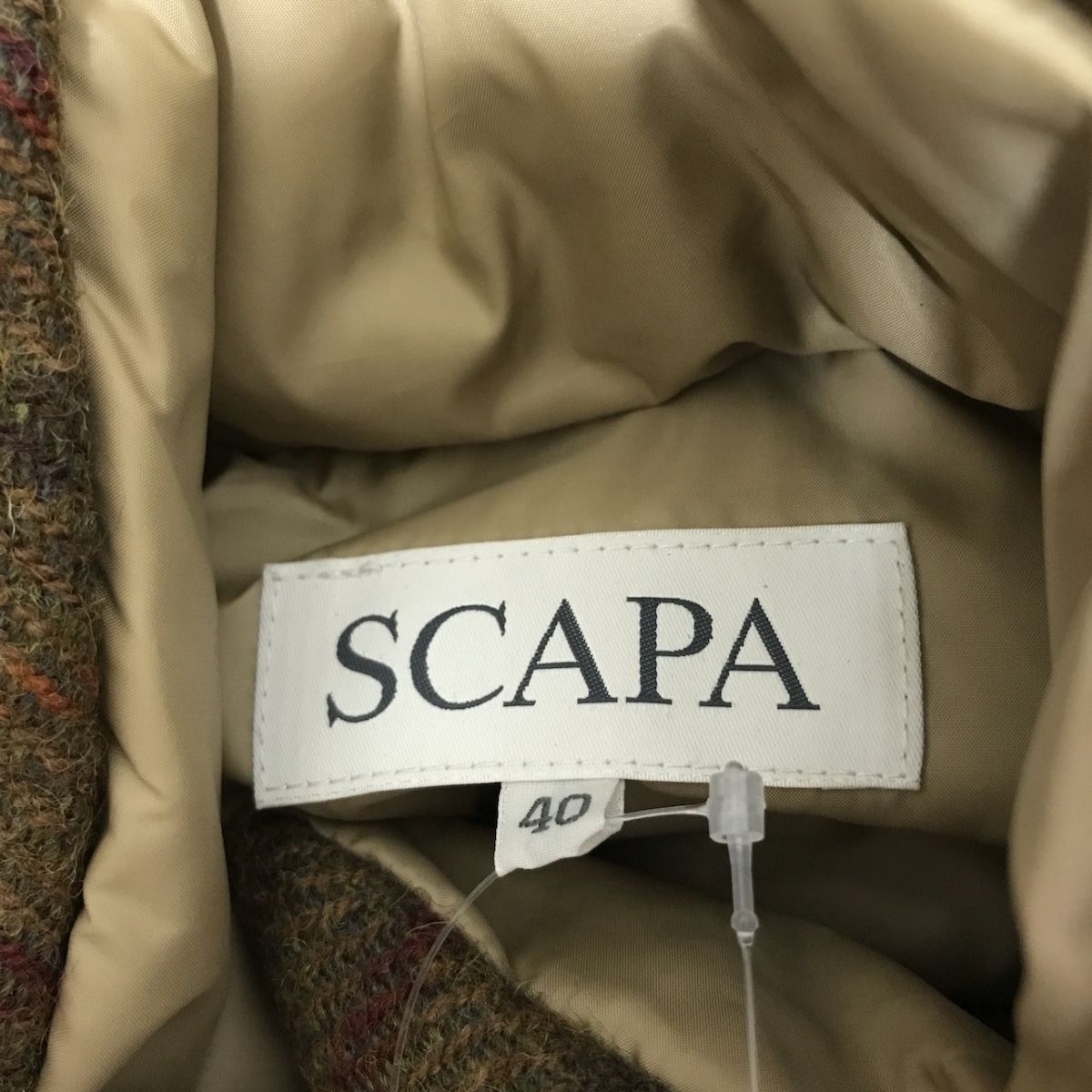 Scapa(スキャパ) ダウンジャケット サイズ40 XL レディース美品 - ダークブラウン×マルチ 長袖/チェック柄/冬 - メルカリ