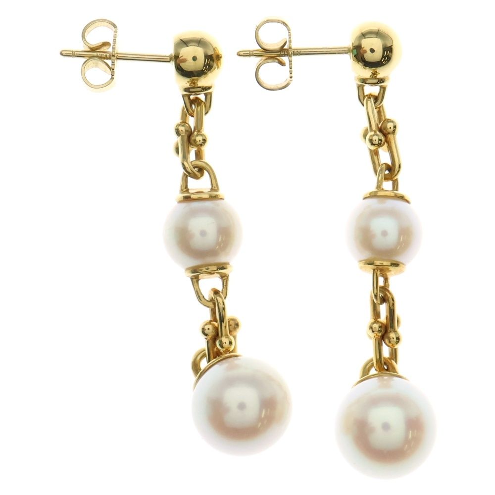 TIFFANY-Co ティファニー ハードウェア トリプル ドロップ リンク パール ピアス K18YG イエローゴールド