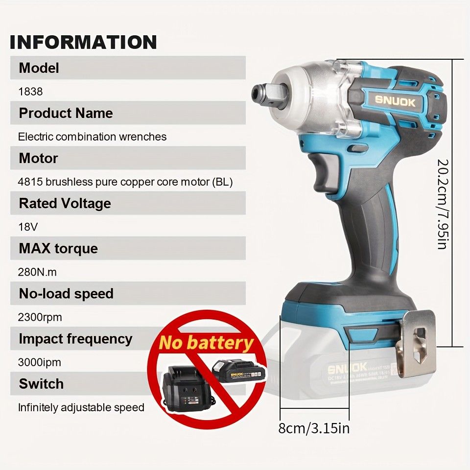 280N.m高トルク 18Vブラシレス電動レンチ＆ドリル ツール