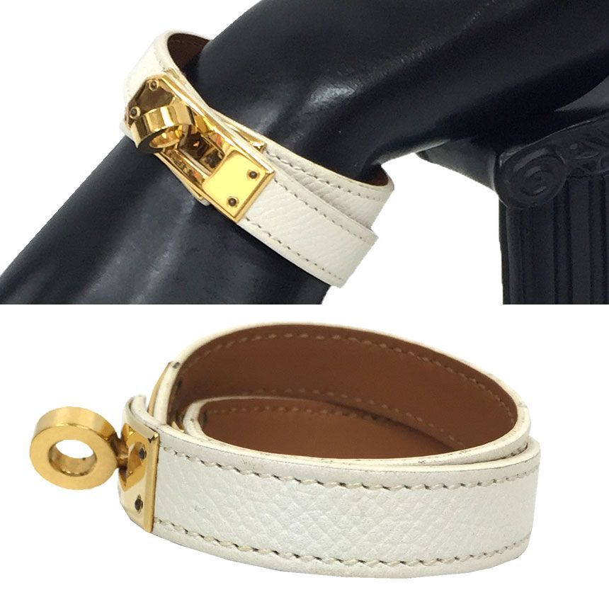 HERMES エルメス レザーブレスレット ケリードゥブルトゥール Sサイズ 白 ゴールド金具 aq10539 - メルカリ