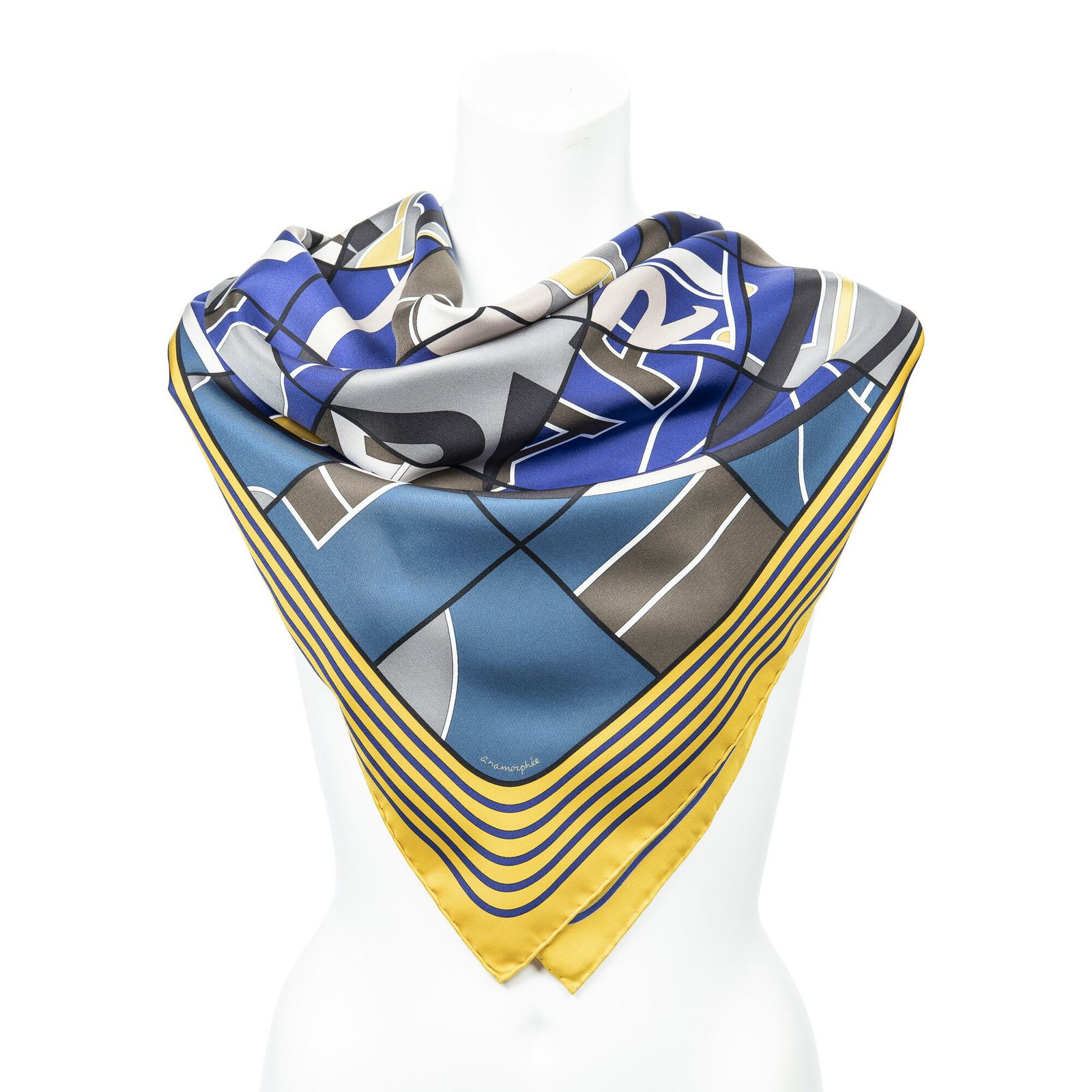 HERMES エルメススカーフ青|黄 ツイルシルクA