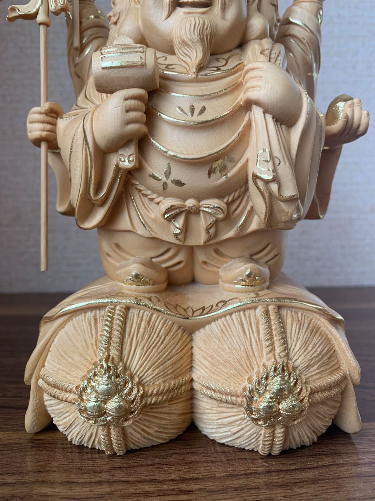 仏像 三面大黒天 三面大黒天像 檜木 木彫 仏具 仏像 三面大黒天 三面大黒天像 檜木 木彫 仏具 (約)高25cm×幅