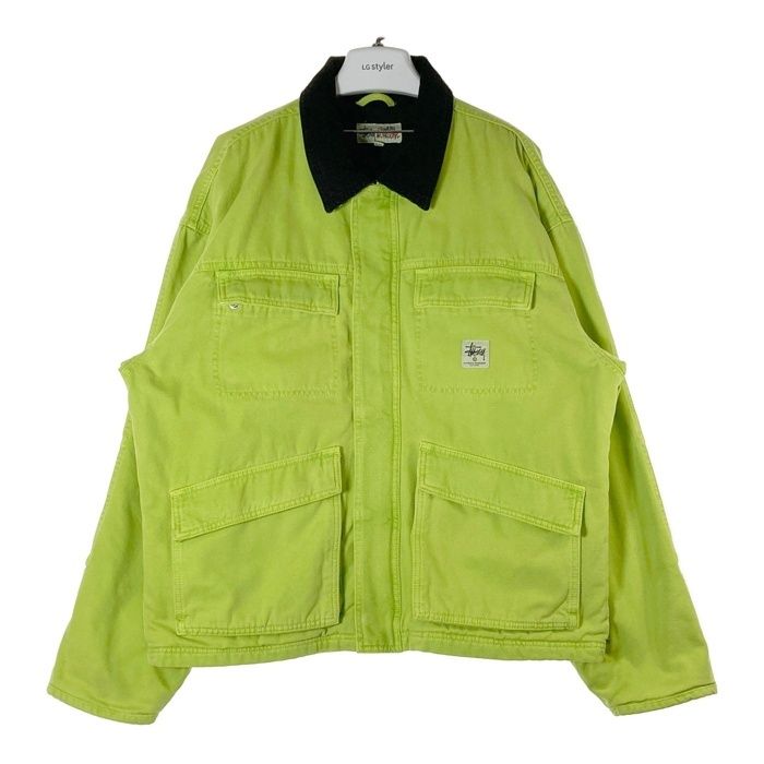 ☆STUSSY ステューシー WASHED CANVAS SHOP JACKET ネオンイエロー