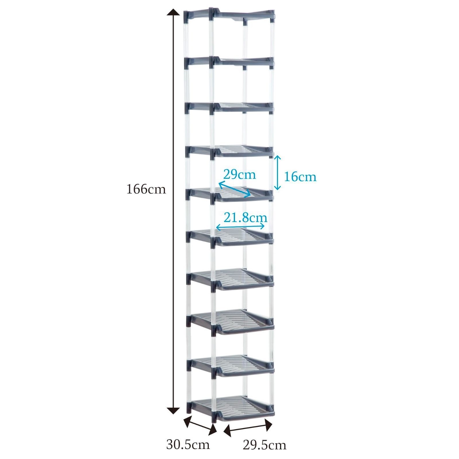 新発売鳥用【数量限定】10段 大容量 スリム 収納 グレー】シューズラック 靴箱 シューズラック10段 クリスタル 省スペース日本製 平和工業【たっぷり収納 トレイルランニング