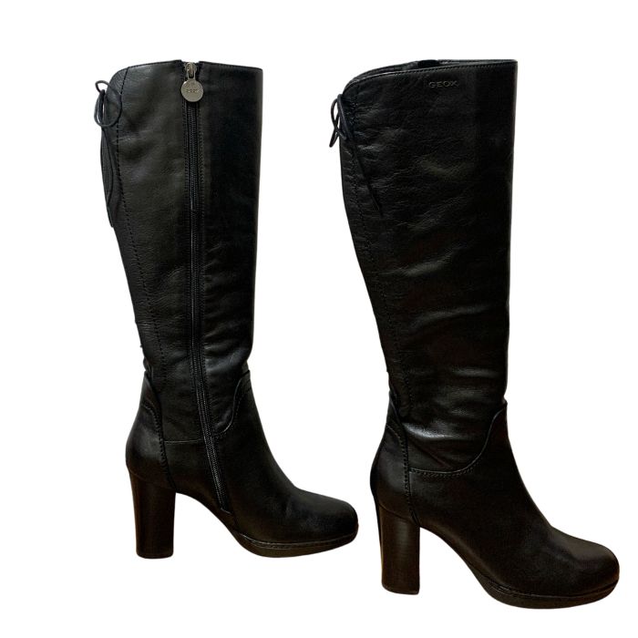 GEOX ロングブーツ レザー レースアップ ブラック サイズ36(約