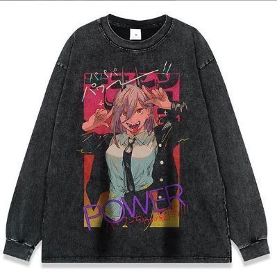 パワー Tシャツ 長袖 ChainsawMan メンズ チェンソーマン コットン 秋  