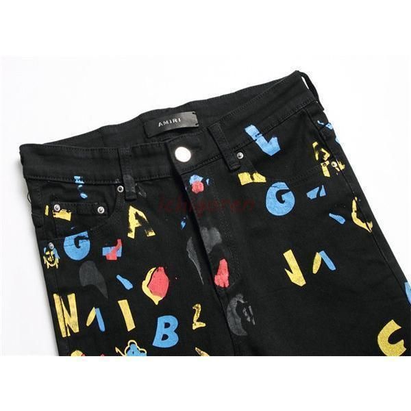 スキニーデニムパンツ プリント