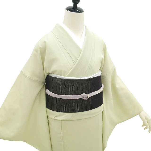 新古品】 夏物 江戸小紋 着物 未使用 単衣 正絹 絽 万筋 小紋 薄黄緑