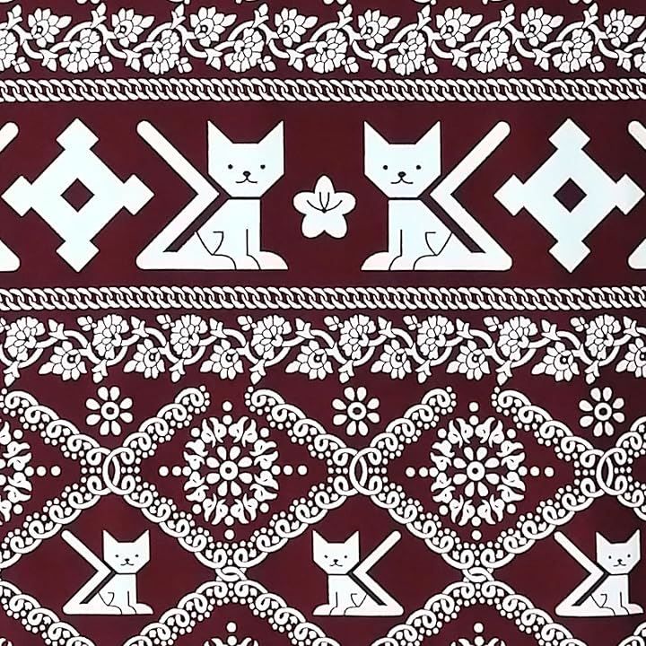 KINOKINO 猫柄 タイパンツ生地 ハンドメイド 手芸用 アジアン エスニック 布 レッド 幅約150cm長さ約270cm(レッド 幅約150cm長さ約270cm)