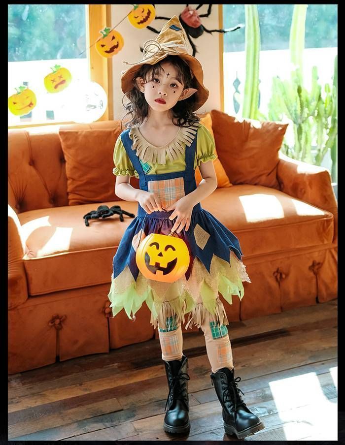 ハロウィン衣装 仮装 コスプレ 案山子 魔女衣装 かかし 女の子 かわいい コスプレ衣装 演出服 子供用 ストラップスカート エルフ耳 傀儡 魔女 巫女 田舎風 クリスマス プレゼント 衣装 保育園 幼稚園 cGkA541 SKLAD-KIRPICHA_RU
